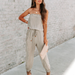 Color-Gray-Ladies Sexy Bandeau Washed Worn Lace up Jumpsuit-Fancey Boutique