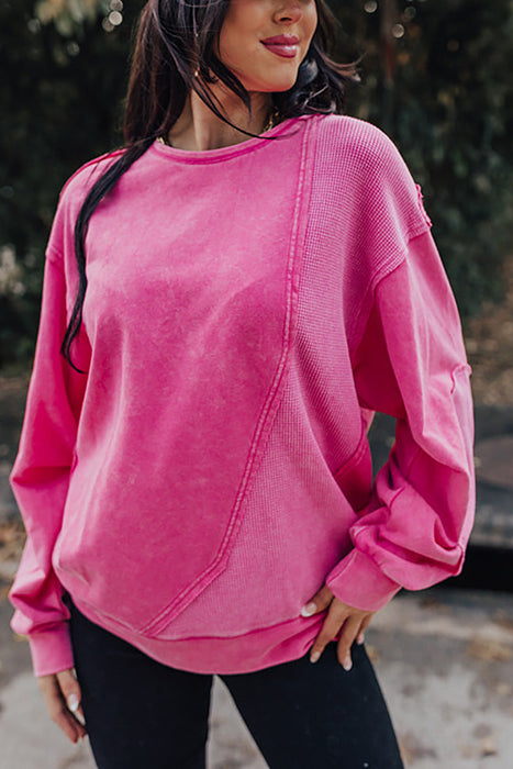 Color-Peach-Autumn Winter Women Niche Design Cotton Stitching Washed Worn Pullover Sweater-Fancey Boutique