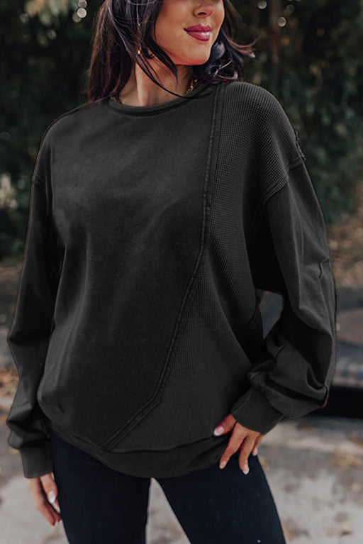 Color-Black-Autumn Winter Women Niche Design Cotton Stitching Washed Worn Pullover Sweater-Fancey Boutique