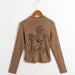 Color-Khaki-Autumn Sexy Slim Fit Slimming Cartoon Printed Long Sleeved Bottoming Shirt-Fancey Boutique