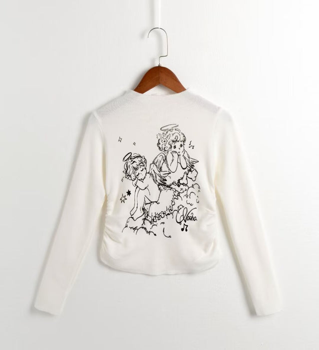 Color-White-Autumn Sexy Slim Fit Slimming Cartoon Printed Long Sleeved Bottoming Shirt-Fancey Boutique