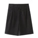 Color-Black-Winter Women All Match Solid Color High Waist Small Pleated Corduroy Wide Leg Casual Shorts-Fancey Boutique