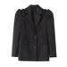 Color-Black-Women Clothing Women All Match Solid Color Double Breasted Long Sleeved Bubble Sleeve Blazer-Fancey Boutique
