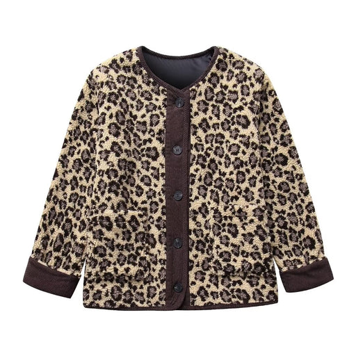 Color-Multi-Autumn Casual Leopard Print Round Neck Loose Casual Jacket Coat-Fancey Boutique