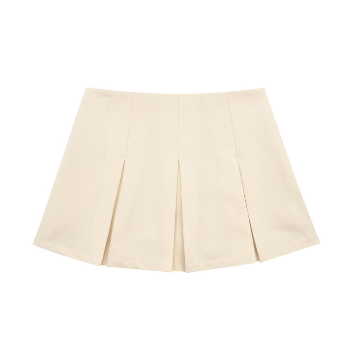 Color-Apricot-Women Clothing Sexy High Waist Slimming Wide Pleated Pantskirt Mini Skirt-Fancey Boutique