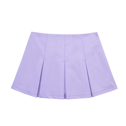 Color-Purple-Women Clothing Sexy High Waist Slimming Wide Pleated Pantskirt Mini Skirt-Fancey Boutique