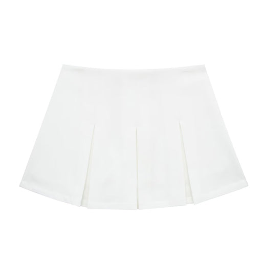 Color-White-Women Clothing Sexy High Waist Slimming Wide Pleated Pantskirt Mini Skirt-Fancey Boutique