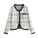 Color-Multi-Short Coat Furry Stitching Classic Black White Contrast Color Multi Pocket Tweed Top-Fancey Boutique