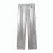 Color-Silver-Women Clothing Niche Faux Leather High Waist Slimming Fashionable All Match Casual Wide Leg Pants Trousers-Fancey Boutique