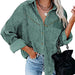 Color-Green-Autumn Solid Color Polo Collar Coat Women Corduroy Long Sleeve Button Shirt Oversized Jacket Top-Fancey Boutique