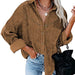 Color-Brown-Autumn Solid Color Polo Collar Coat Women Corduroy Long Sleeve Button Shirt Oversized Jacket Top-Fancey Boutique