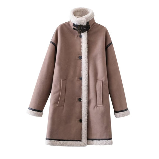 Color-Brown-Winter Women Street Long Suede Coat Jacket-Fancey Boutique