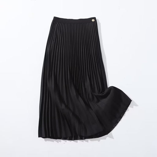 Color-Black-Winter Mid Length Elastic Waist Woolen Pleated Skirt Skirt Women-Fancey Boutique