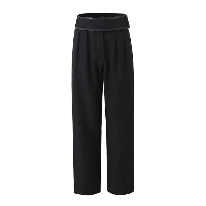Color-Black-Velcro Waist Slim Fit Slimming Wide Leg Work Pant Women Wild Casual Mopping Trousers-Fancey Boutique