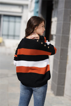 Color-Orange-Autumn Winter Women Color Splicing Knitwear Pullover Office Office Oversized Loose Sweater Women-Fancey Boutique