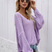 Color-Purple-Winter Solid Color Knitwear Pullover V Neck Women Clothing Loose Fitting Oversized Sweater Women-Fancey Boutique