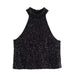 Color-Black-Beads Decoration Hanging Collar Vest Camisole-Fancey Boutique