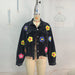 Color-Black-Autumn Winter Corduroy Patchwork Sequined Jacket Top Women Varsity Jacket-Fancey Boutique