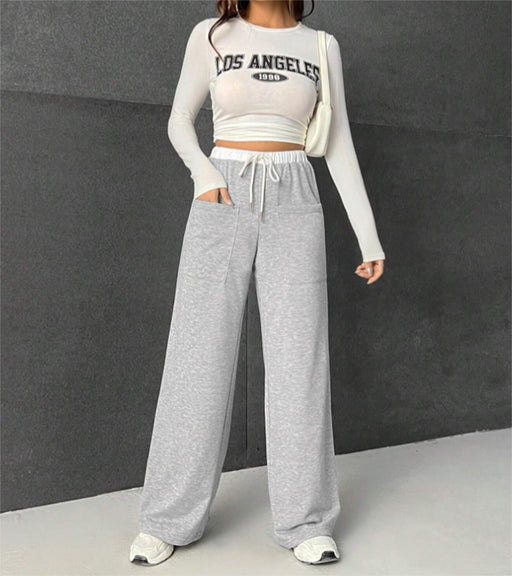 Casual Straight Leg Drawstring Waist Contrast Color Cover Cross Slimming Loose Trousers-Fancey Boutique