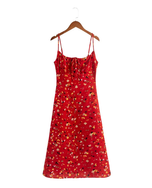 Summer Suspender Vacation Red Small Floral Sling Dress-Fancey Boutique