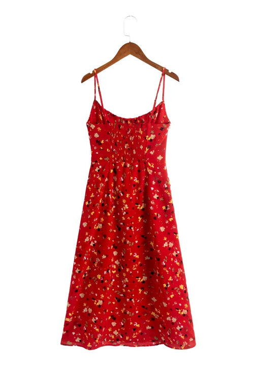 Summer Suspender Vacation Red Small Floral Sling Dress-Fancey Boutique