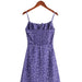 Sweet Purple Floral Flat Mouth Slip Dress Women Summer Slim Fit Slimming Spaghetti Straps Dress-Fancey Boutique