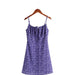 Sweet Purple Floral Flat Mouth Slip Dress Women Summer Slim Fit Slimming Spaghetti Straps Dress-Purple-Fancey Boutique