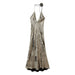 Color-Gold-Women Metal Foil Floral Decoration Length Dress-Fancey Boutique