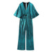 Color-Peacock Green-Winter Metal Series Small Pleated Long Jumpsuit-Fancey Boutique