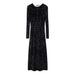 Color-Black-Women Clothing French With Padded Shoulder Beads Decoration Dress-Fancey Boutique