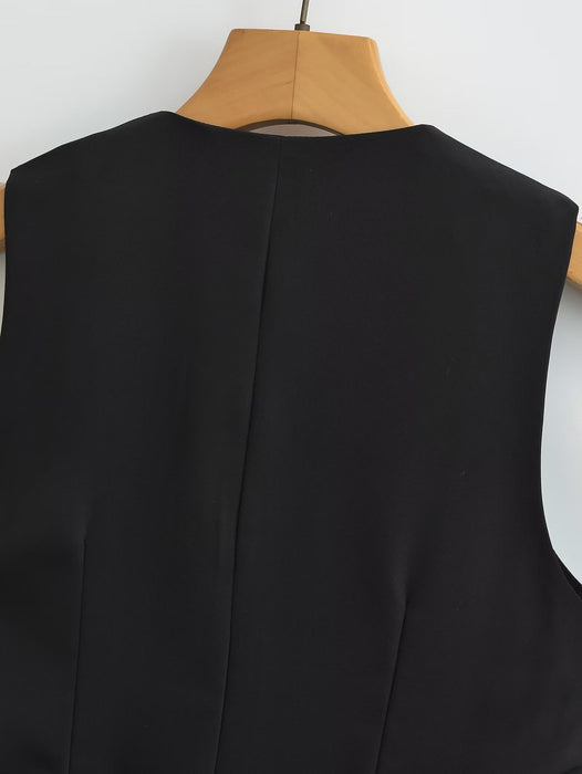 Women Clothing French Black Velvet V Neck Vest Jacket-Fancey Boutique