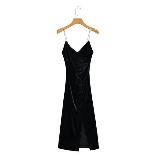 Color-Black-Women Bright Underwear Velvet Midi Dress-Fancey Boutique