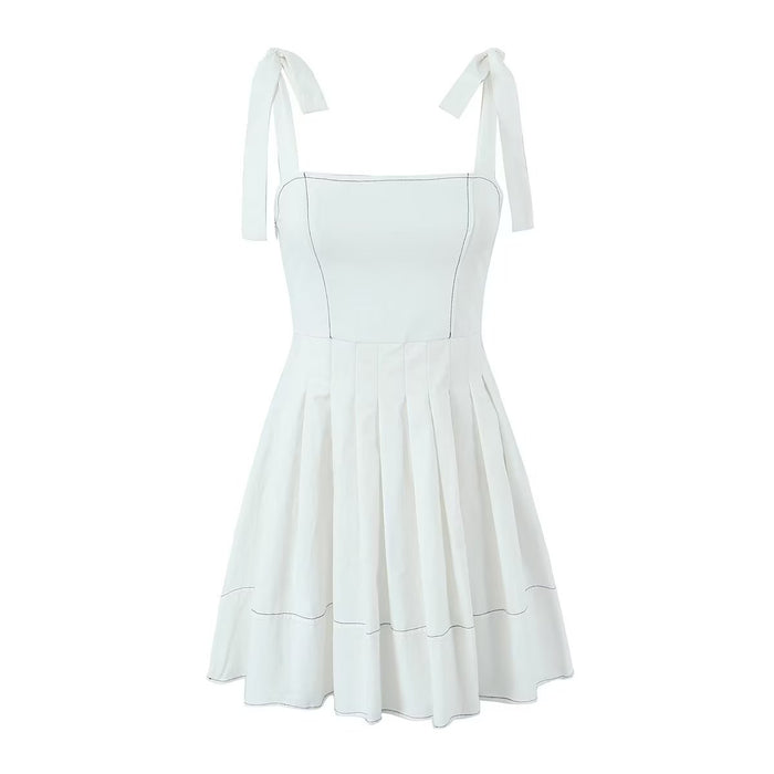 Color-White-Women Sweet Bow Back Tied Dress Summer Slim Slip Dress-Fancey Boutique