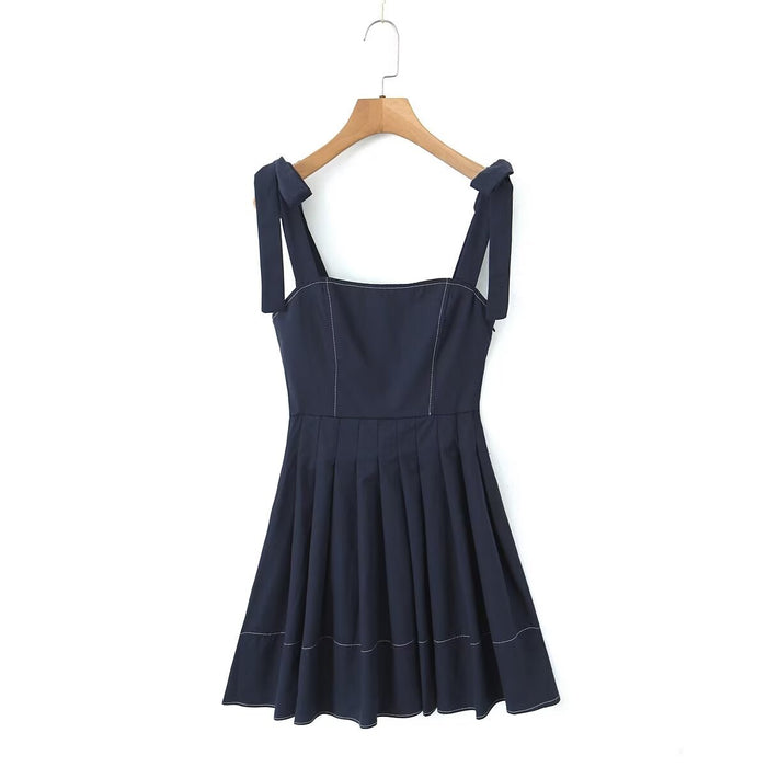 Color-Blue-Women Sweet Bow Back Tied Dress Summer Slim Slip Dress-Fancey Boutique