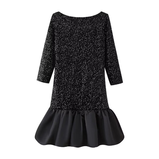 Color-Black-Top Sexy Women Dress Sequin Slim Long Sleeve Ladies Dress-Fancey Boutique