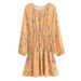 Color-Pale Yellow-Women Autumn Loose Rayon Washed Printed Tassel Dress-Fancey Boutique