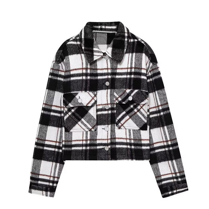 Fall Women Clothing Street Plaid Woolen Short Shacket-Fancey Boutique