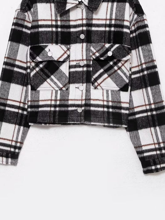 Fall Women Clothing Street Plaid Woolen Short Shacket-Fancey Boutique