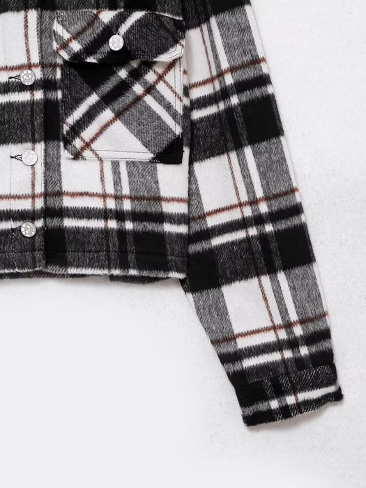 Fall Women Clothing Street Plaid Woolen Short Shacket-Fancey Boutique