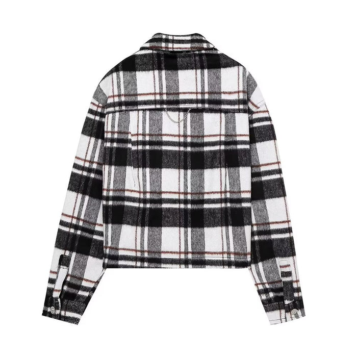 Fall Women Clothing Street Plaid Woolen Short Shacket-Fancey Boutique