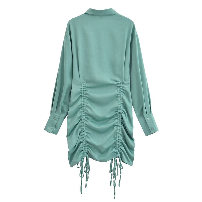 Color-Winter Women Clothing Casual Drawstring Long Sleeve Shirt Dress-Fancey Boutique