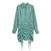 Color-Green-Winter Women Clothing Casual Drawstring Long Sleeve Shirt Dress-Fancey Boutique