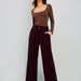 Color-Burgundy-Autumn Winter Women Clothing Corduroy Wide Leg Pants Women High Waist Casual Straight Leg Office-Fancey Boutique