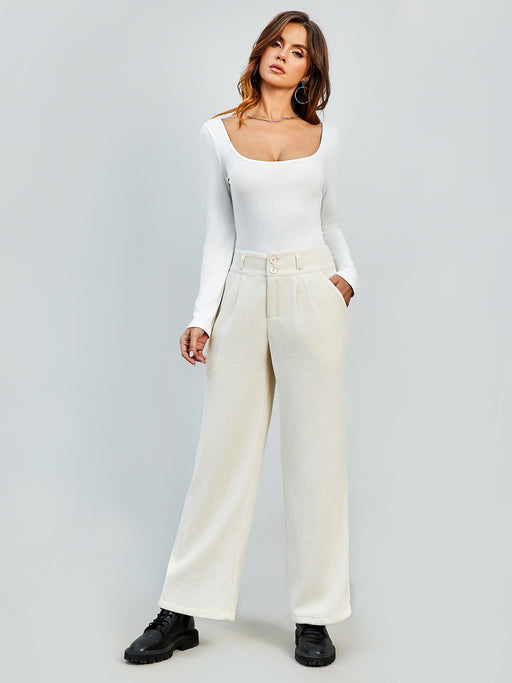 Color-Ivory-Autumn Winter Women Clothing Corduroy Wide Leg Pants Women High Waist Casual Straight Leg Office-Fancey Boutique