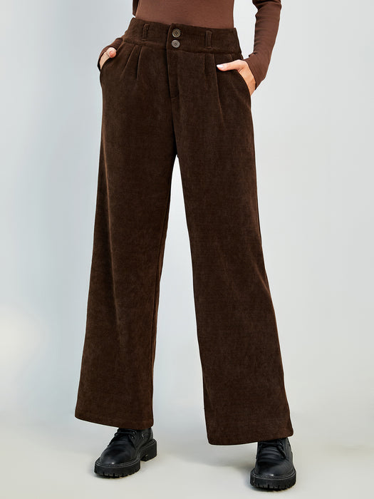 Color-Coffee-Autumn Winter Women Clothing Corduroy Wide Leg Pants Women High Waist Casual Straight Leg Office-Fancey Boutique