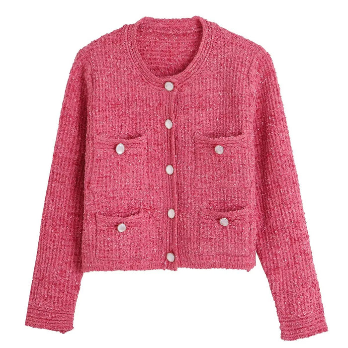 Women Clothing French All Match Pocket Decoration Classic Knitted Cardigan Coat-Fancey Boutique