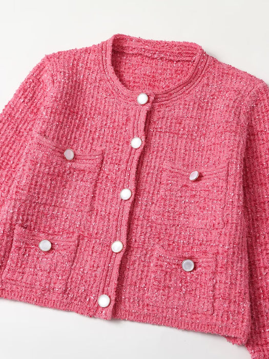 Women Clothing French All Match Pocket Decoration Classic Knitted Cardigan Coat-Fancey Boutique