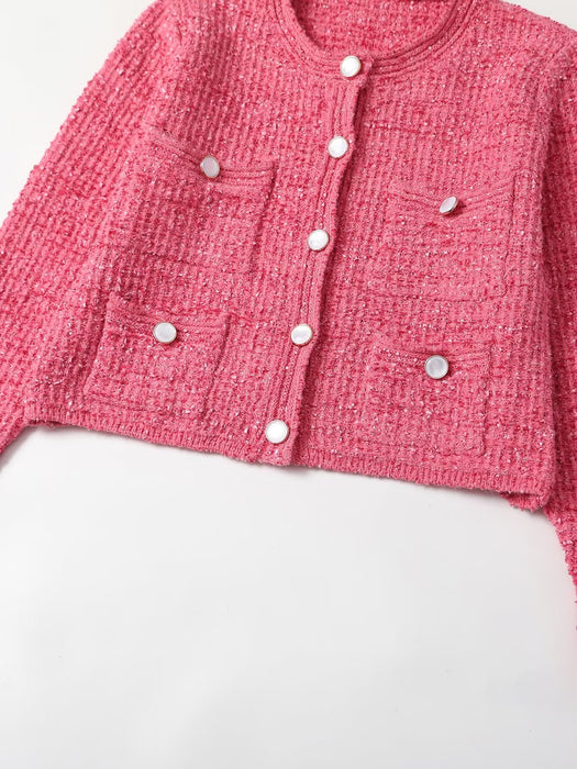 Women Clothing French All Match Pocket Decoration Classic Knitted Cardigan Coat-Fancey Boutique