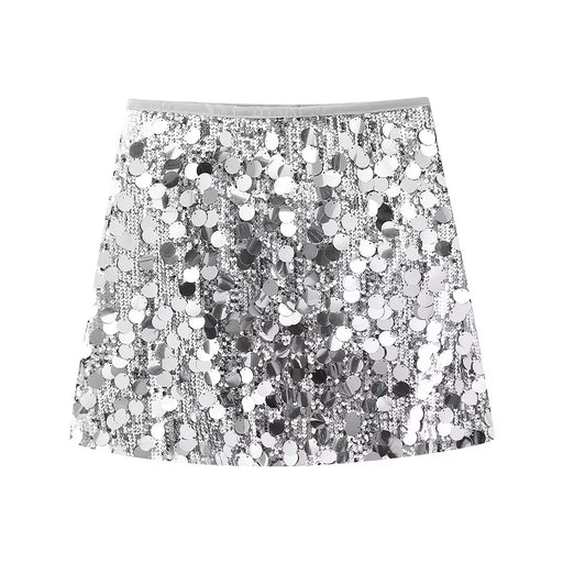 Color-Silver-Autumn Winter Women Clothing Sequined Mini Skirt-Fancey Boutique