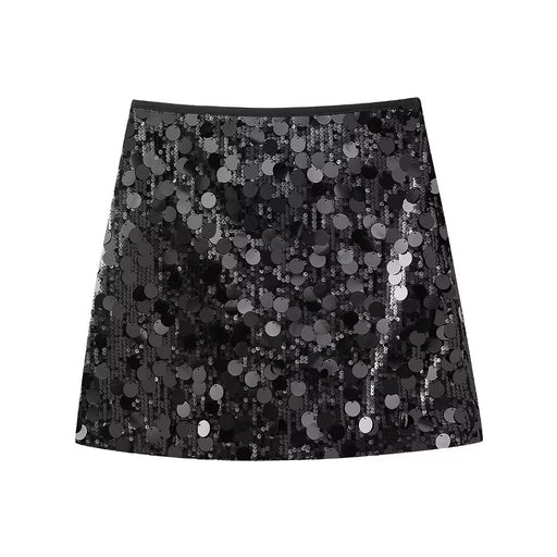 Color-Black-Autumn Winter Women Clothing Sequined Mini Skirt-Fancey Boutique